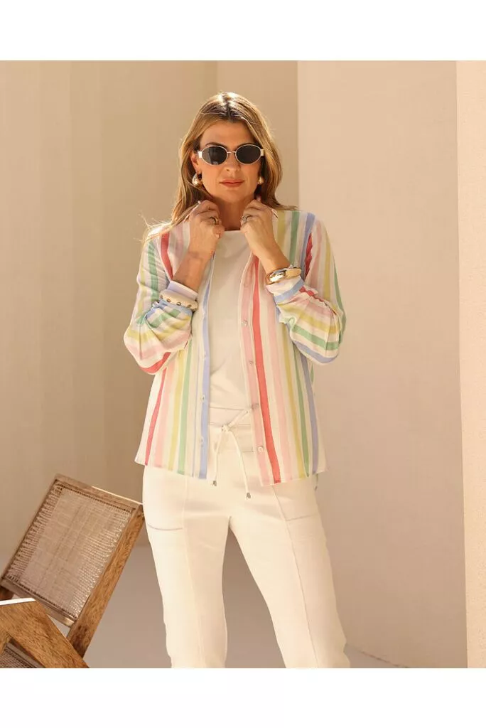 Camisa Lígia Listrada em Viscose com Linho 1