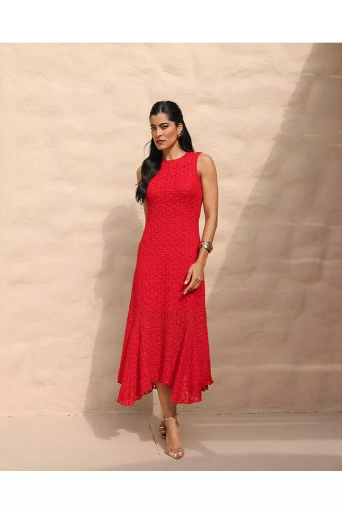 Vestido Yasmin vermelho Midi em Renda 1