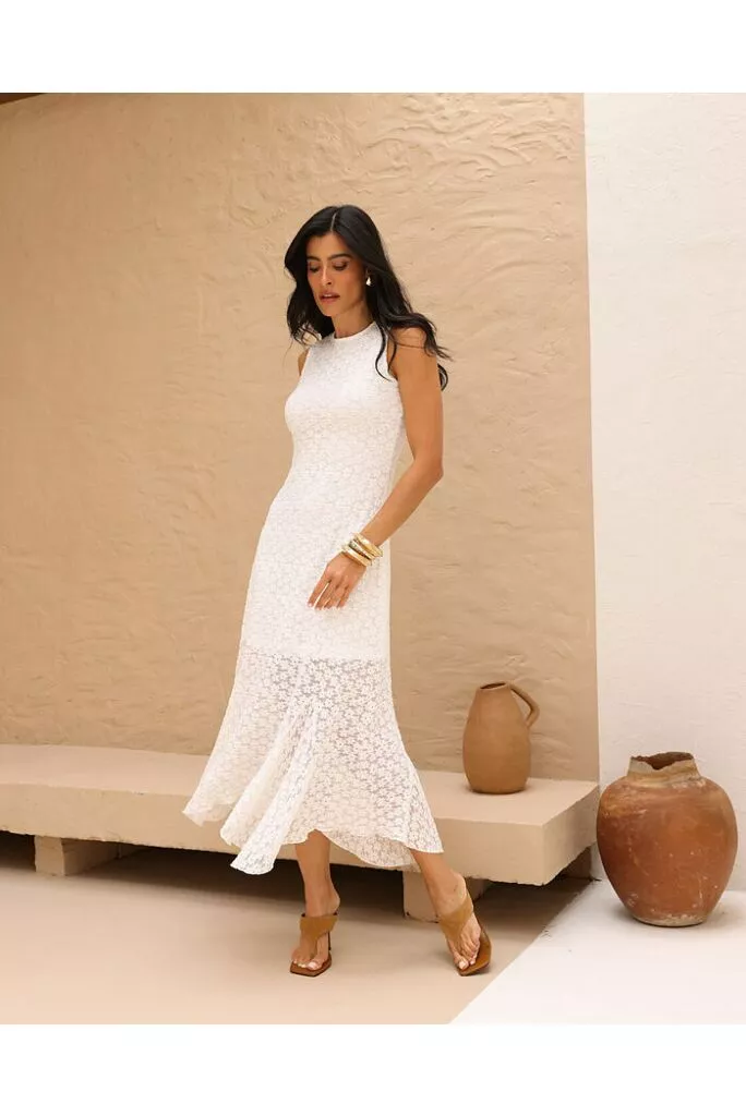 Vestido Yasmin Off-White Midi em Renda 1