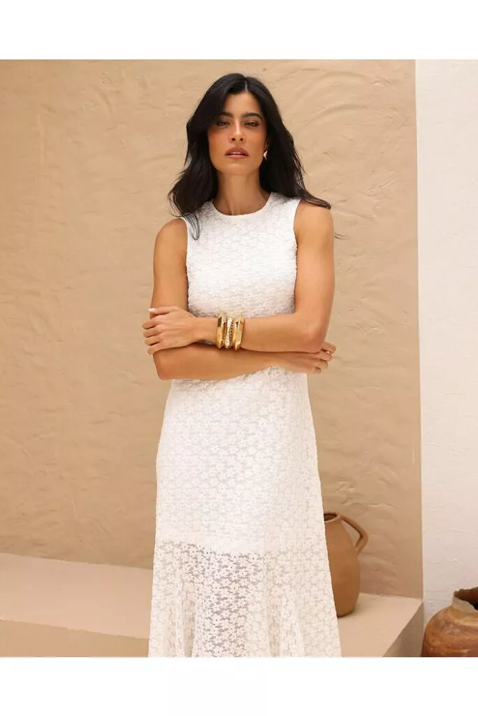 Vestido Yasmin Off-White Midi em Renda 1