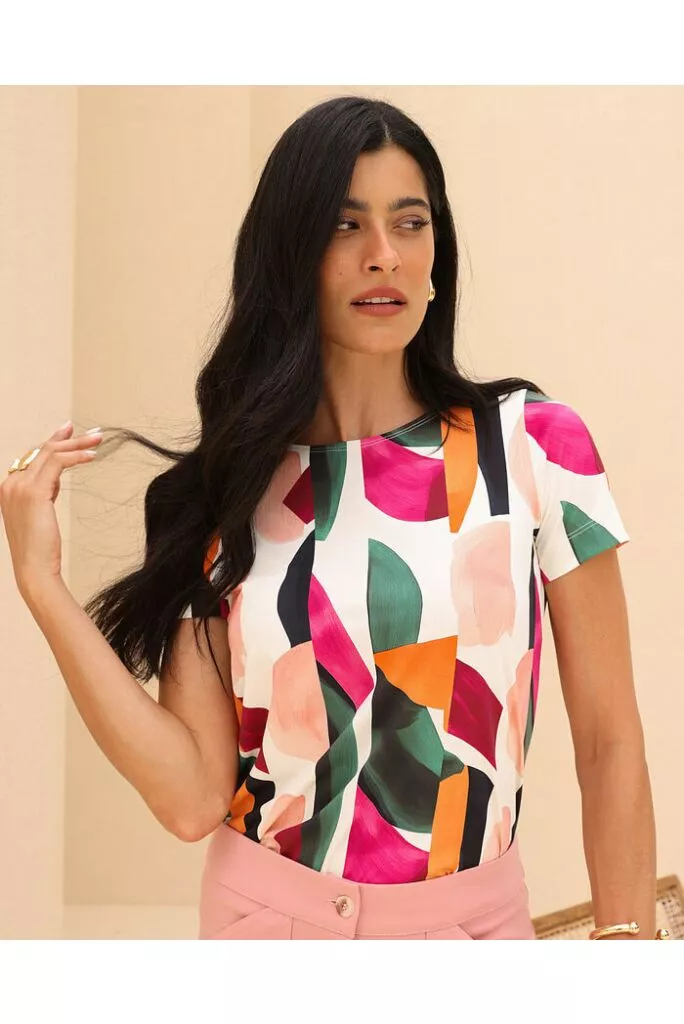 Blusa Estela Off-White Estampada em Malha Fria 1