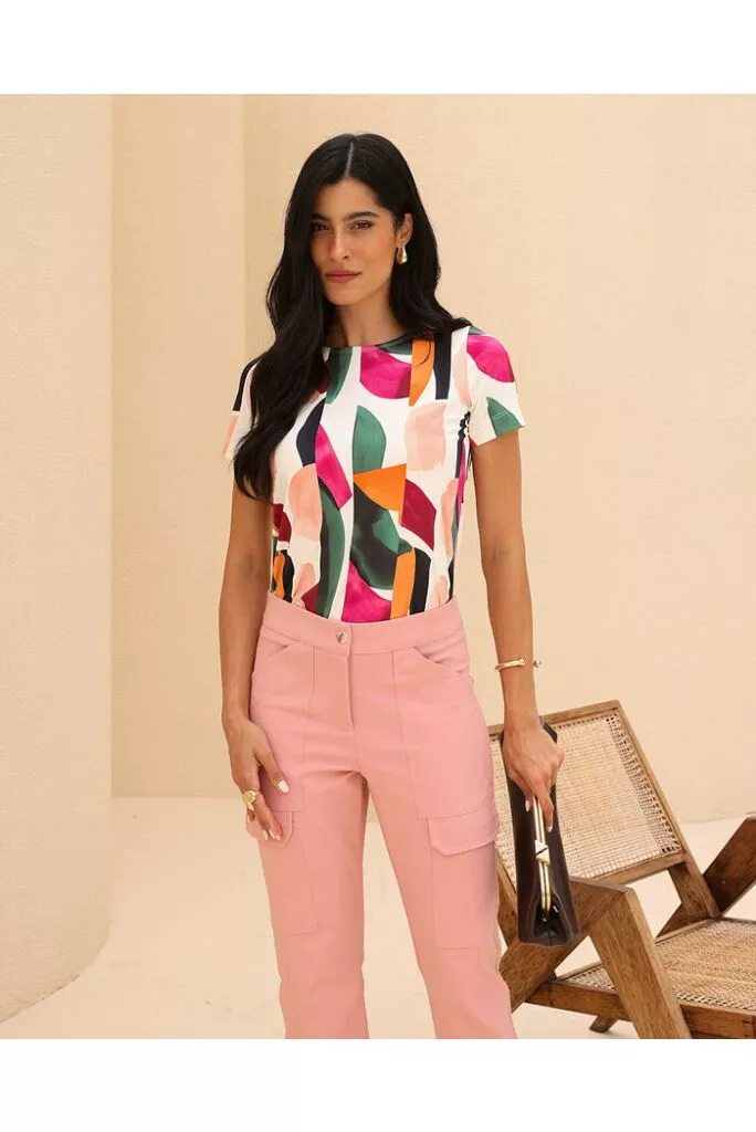 Blusa Estela Off-White Estampada em Malha Fria 1