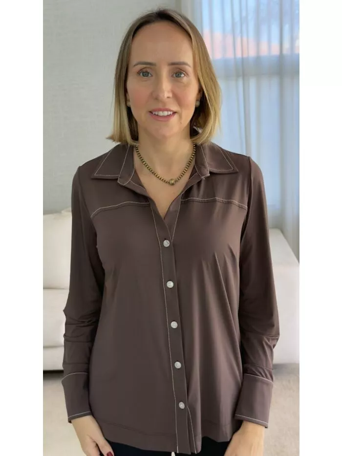 Camisa Suzana em Malha Fria Cacau 1