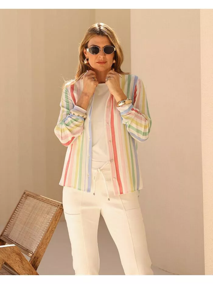 Camisa Lígia Listrada em Viscose com Linho 1