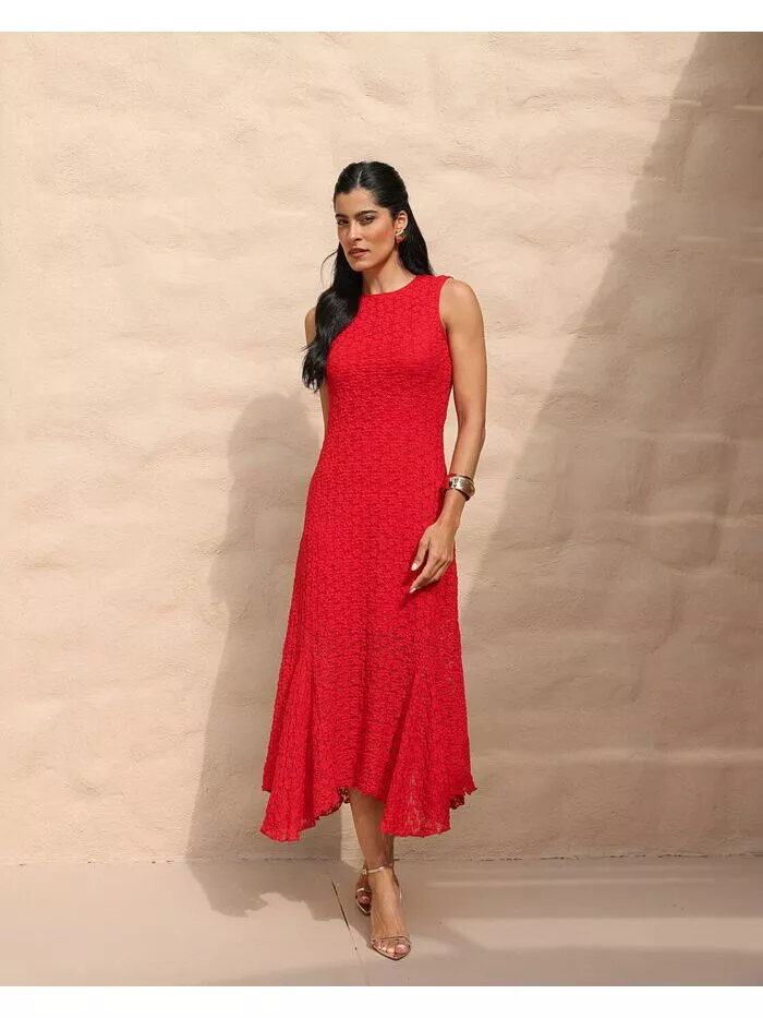 Vestido Yasmin vermelho Midi em Renda 1