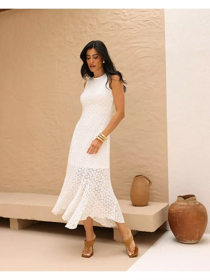 Vestido Yasmin Off-White Midi em Renda 1