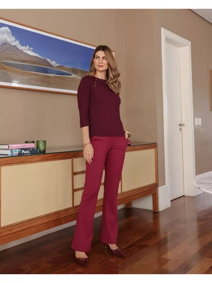 Calça Amanda Vinho em Malha Encorpada 1