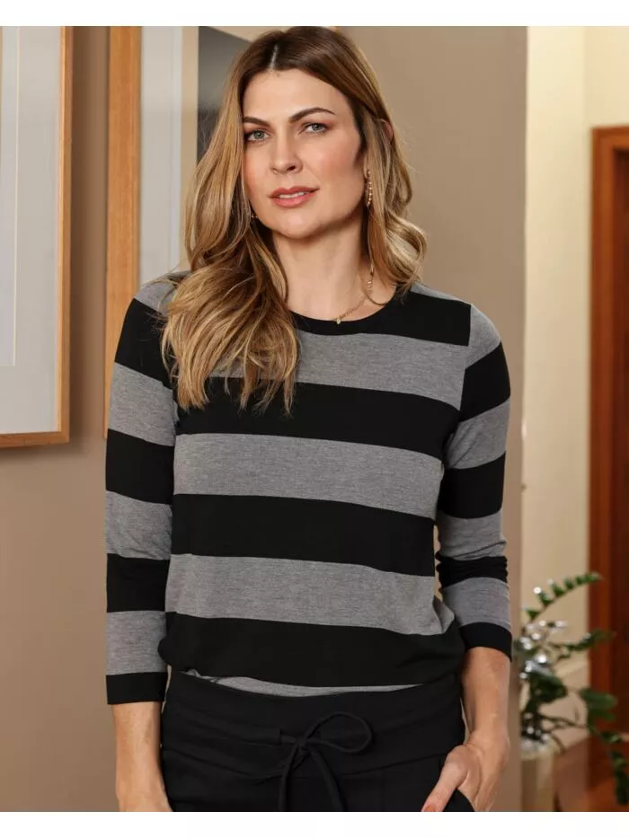 Blusa Carolina Listrada Preto e Mescla 1