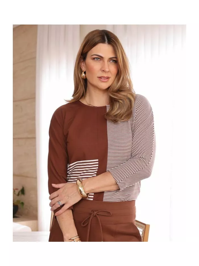 Blusa Cleusa Recortes Bicolor Listrados 1