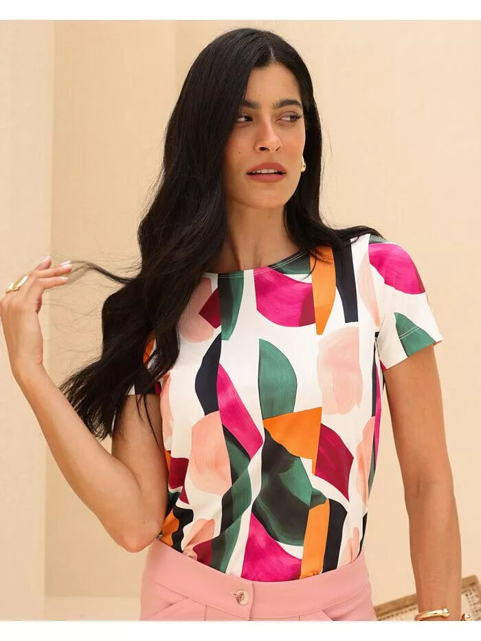 Blusa Estela Off-White Estampada em Malha Fria 1