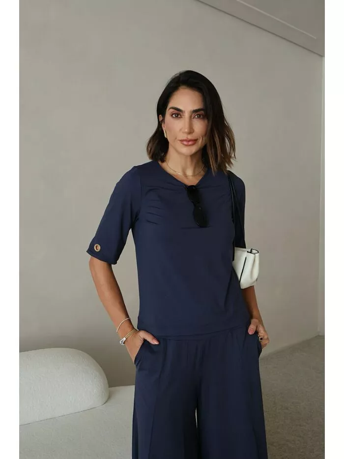 Blusa Carmem em Malha Fria Azul 1
