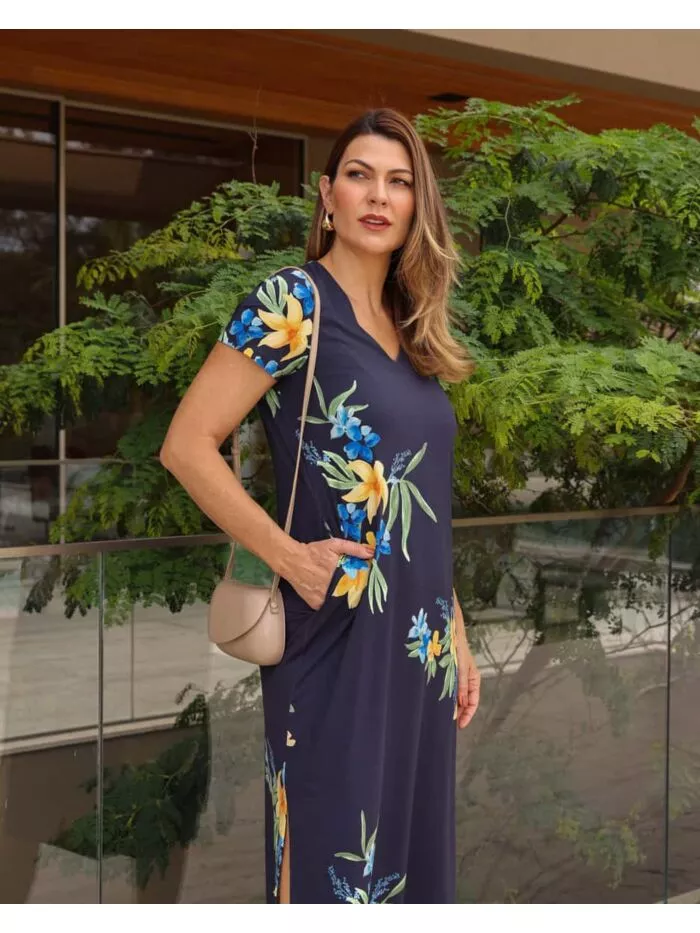 Vestido Cristina  Midi Floral em Malha Fria 1
