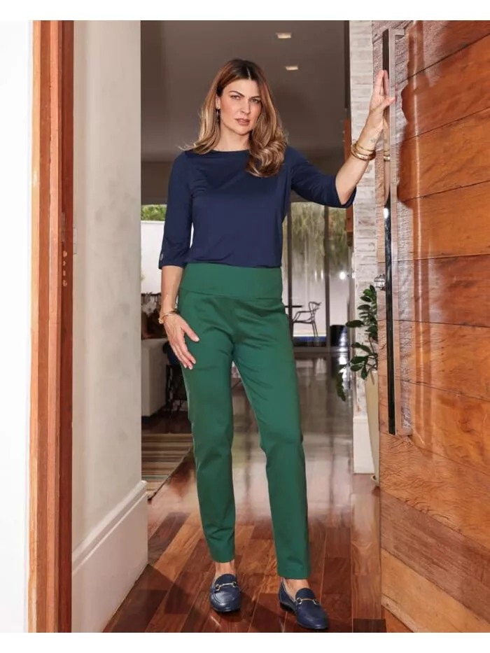 Calça Elis Feminina Malha Estruturada cor Verde Bandeira 1