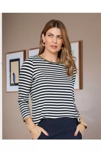 Blusa Linda Listrada com Gola Verde Oliva 1
