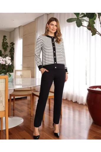 Conjunto Tânia Preto Listrado Feminino em Malha 1
