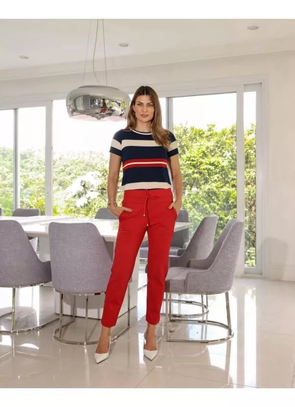 Calça Paola vermelha Malha Estruturada 1