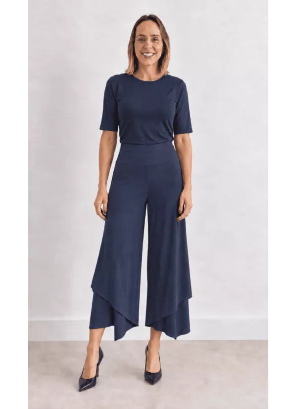 Calça Izabel Pantacourt Dupla em Fluity Azul 1