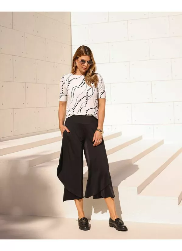 Calça Izabel Pantacourt Dupla em Fluity Preta 1
