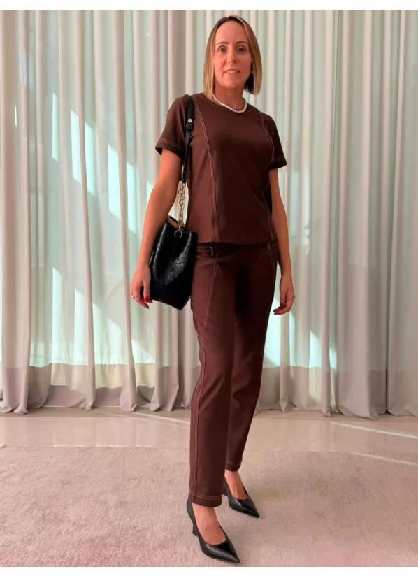 Conjunto Neide Blusa e Calça Cor Marrom 2