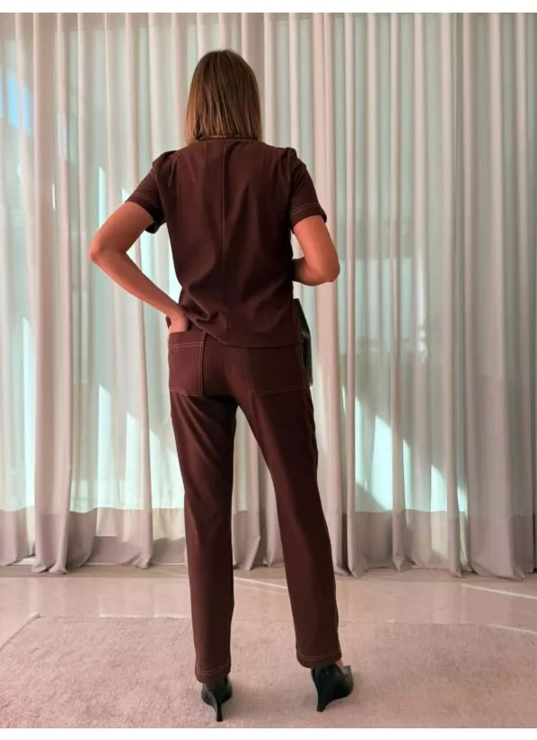 Conjunto Neide Blusa e Calça Cor Marrom 3