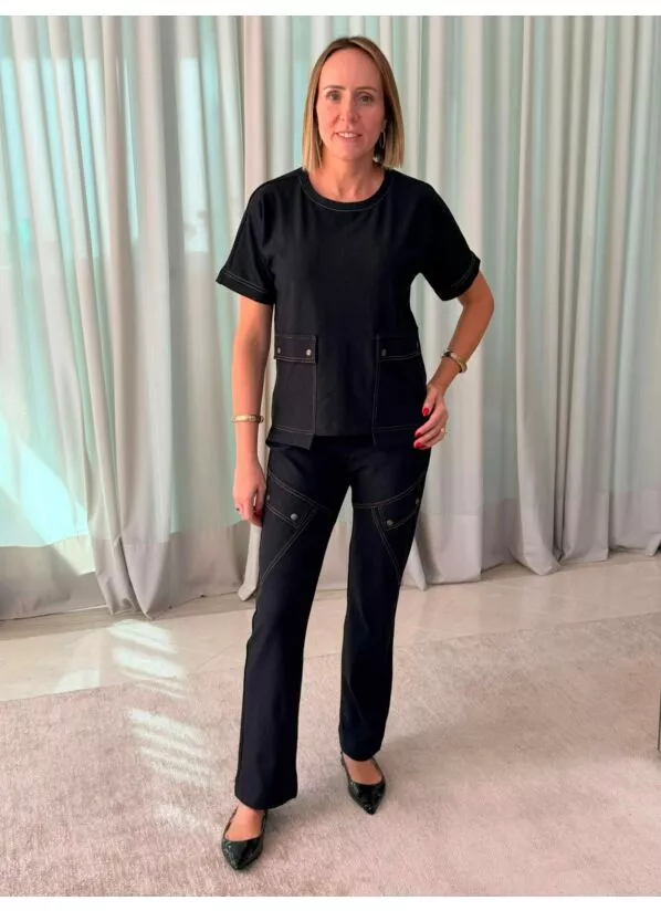 Conjunto Paloma Blusa e Calça em Malha Preto 1