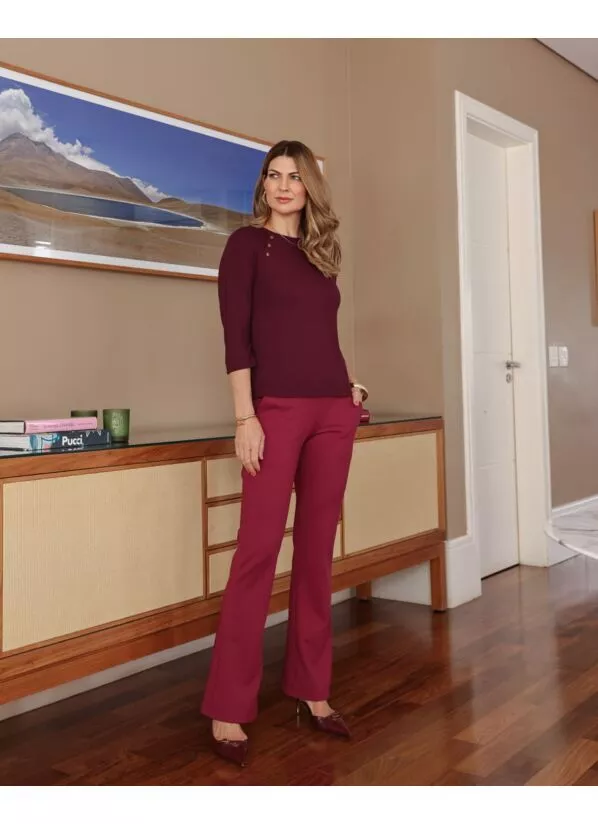 Calça Amanda Vinho em Malha Encorpada 1