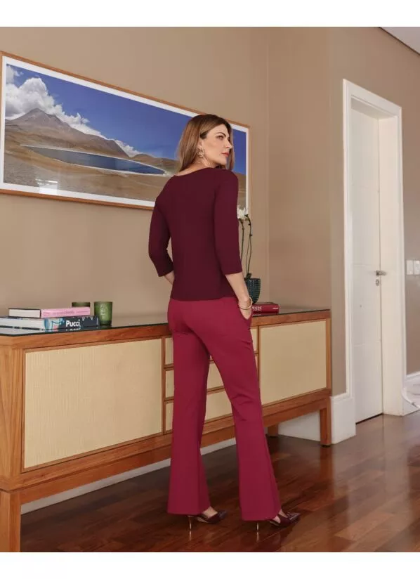 Calça Amanda Vinho em Malha Encorpada 2