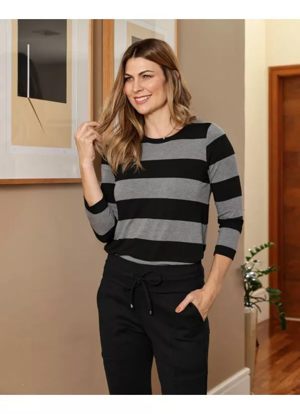 Blusa Carolina Listrada Preto e Mescla 2