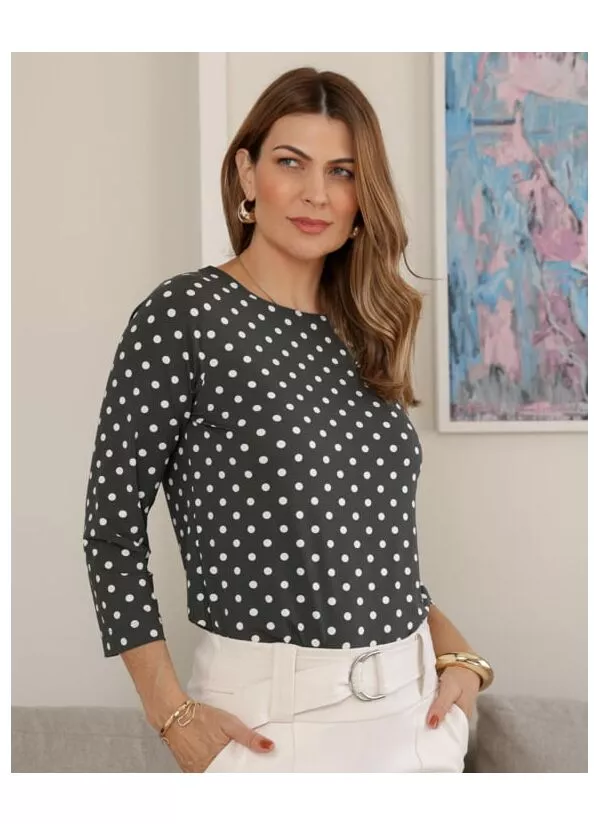 Blusa Cleide Cinza Poá 1