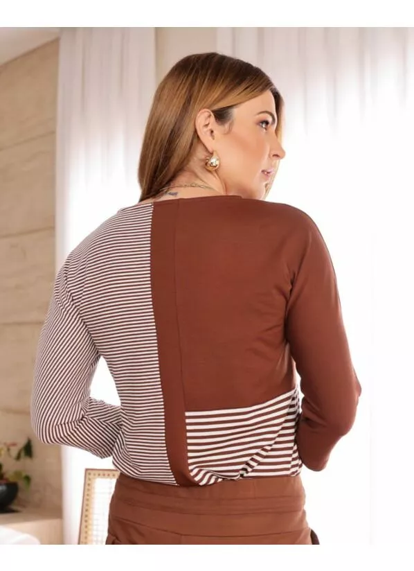 Blusa Cleusa Recortes Bicolor Listrados 3