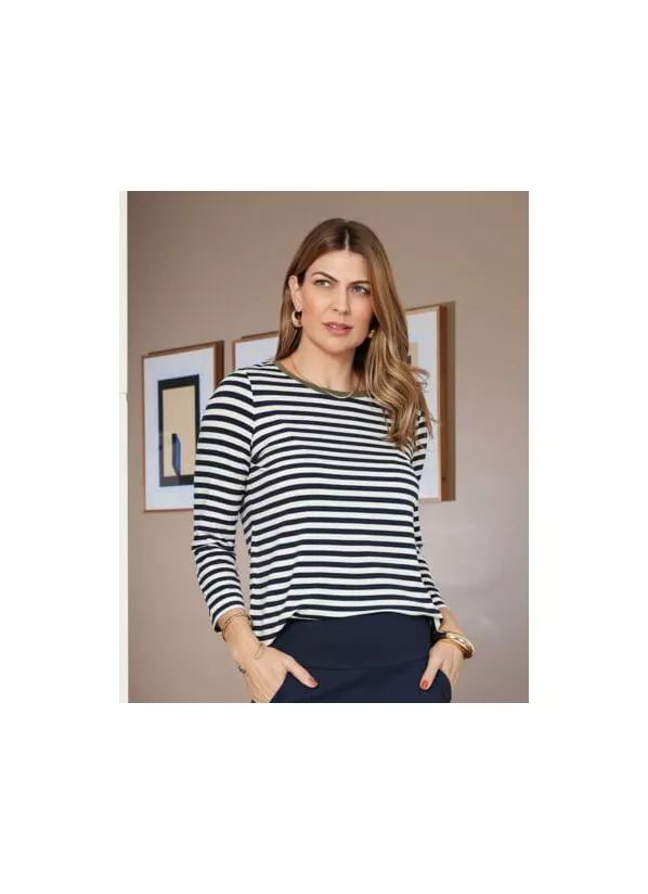 Blusa Linda Listrada com Gola Verde Oliva 2