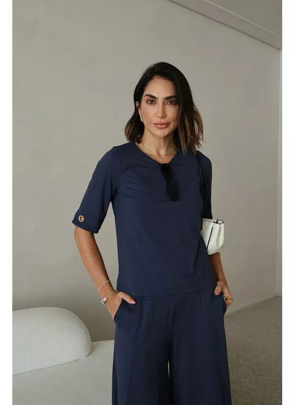 Blusa Carmem em Malha Fria Azul 1