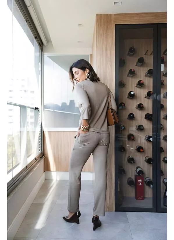 Conjunto Paloma em Malha Canelada – Cor Bege Escuro 3
