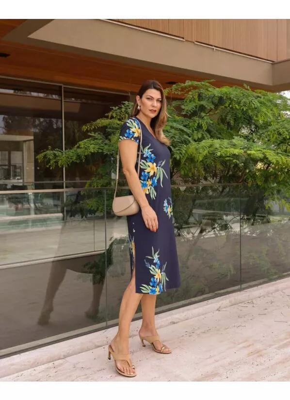 Vestido Cristina  Midi Floral em Malha Fria 2