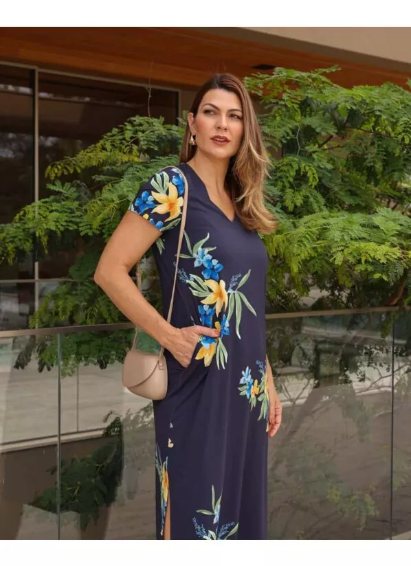 Vestido Cristina  Midi Floral em Malha Fria 1