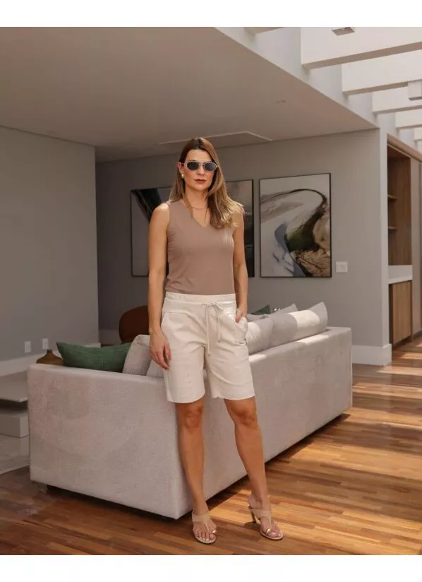 Regata Debora Feminina Decote V em Malha – Cappuccino 1