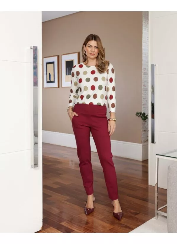 Calça Elis Feminina Malha Estruturada Bordo 3