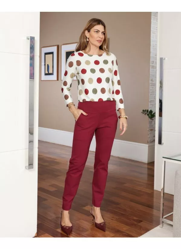 Calça Elis Feminina Malha Estruturada Bordo 1