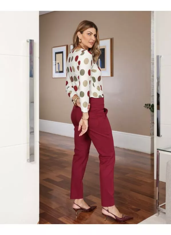Calça Elis Feminina Malha Estruturada Bordo 2
