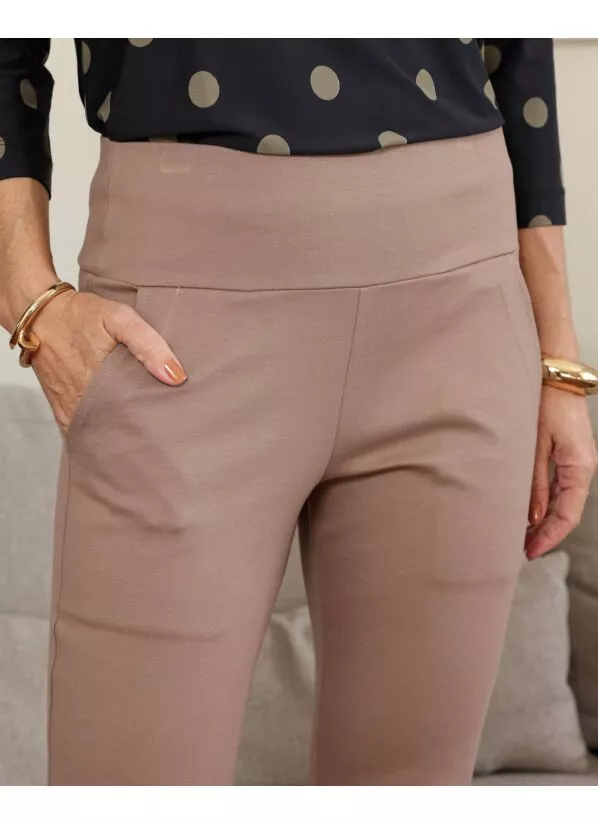 Calça Elis Feminina Malha Estruturada Bege 3