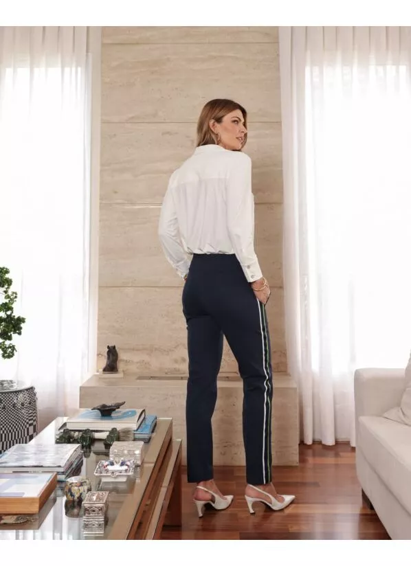 Calça Eloa em Malha Azul com Listras 3