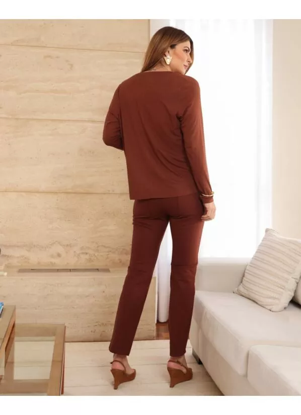 Calça Greta Reta em Malha Crepe – Marrom 2