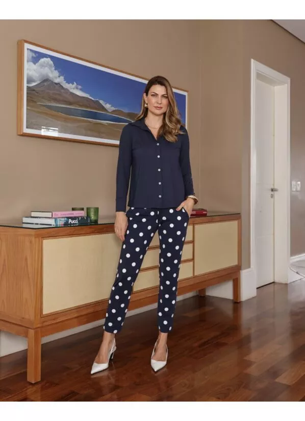 Calça Melina Poá Azul em Malha Fria 2