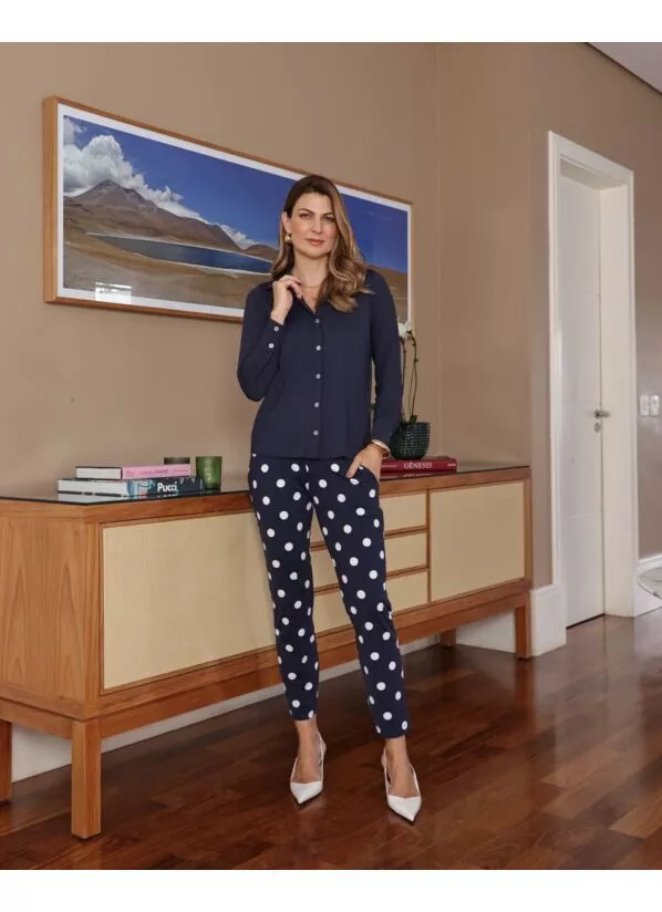 Calça Melina Poá Azul em Malha Fria 1