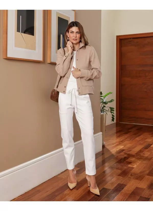 Calça Paola Feminina Malha Estruturada Off White 3