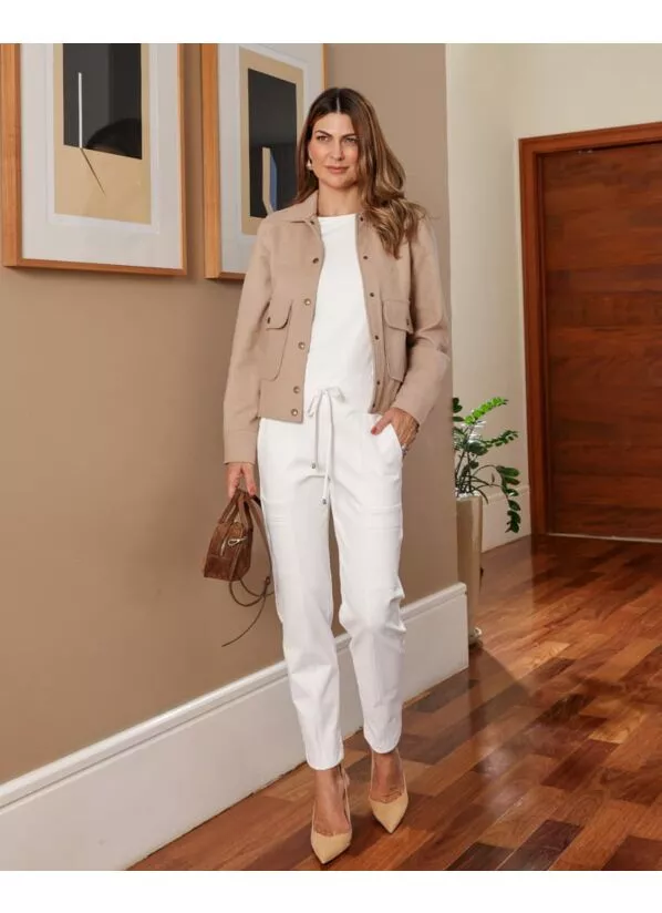 Calça Paola Feminina Malha Estruturada Off White 1