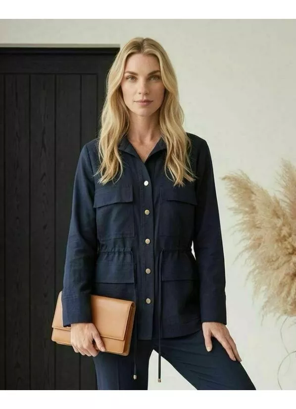 Parka Aline Feminina em Linho  Marinho 2