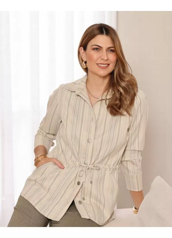 Parka Rafaela Feminina Listrada com Bege 2