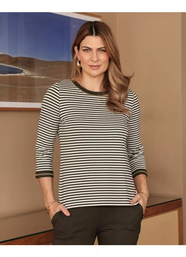 Conjunto Suzi Verde Militar Listrado Feminino Moletinho 1