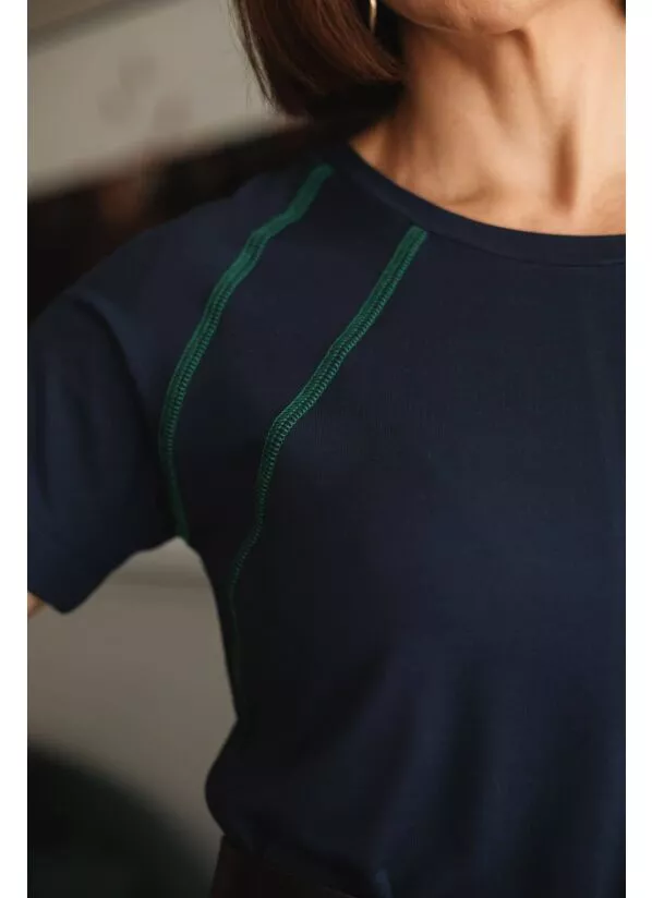 Vestido Tânia Midi  Marinho com Detalhes Contrastantes 3